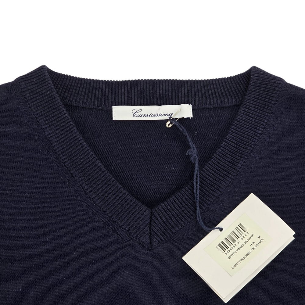Quiet Luxury Camicissima Italian Cotton V Neck Sweater Mens M Navy NWT - Picture 3 of 13